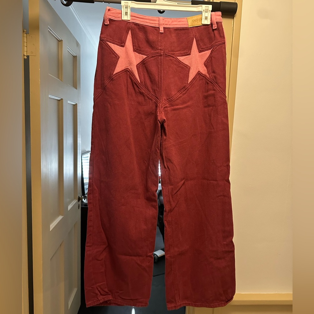 Nasty Gal Corduroy High Waisted Flared Star Bum Pants in Berry